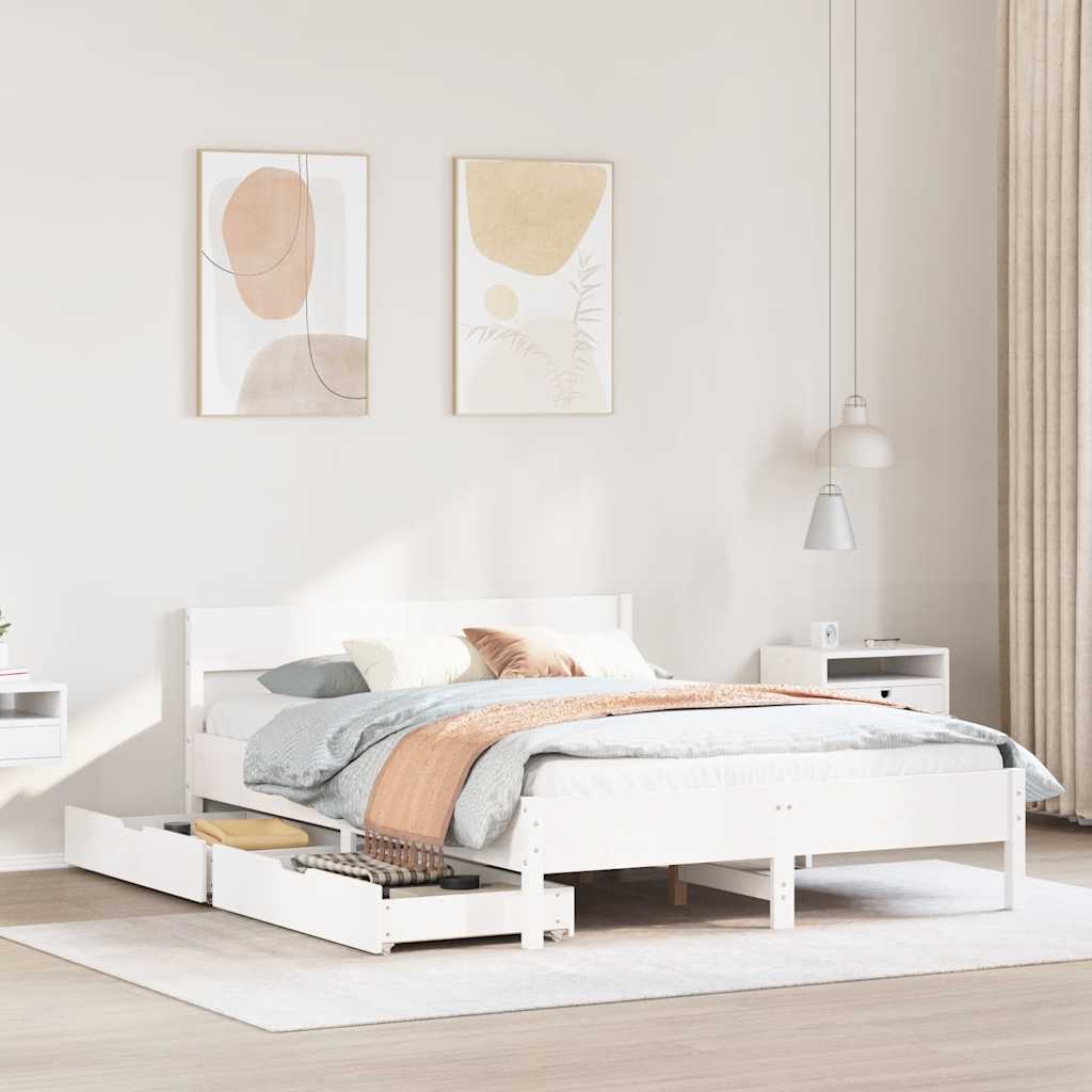 Cadre de lit sans matelas blanc 140x200 cm bois de pin massif - XIOS