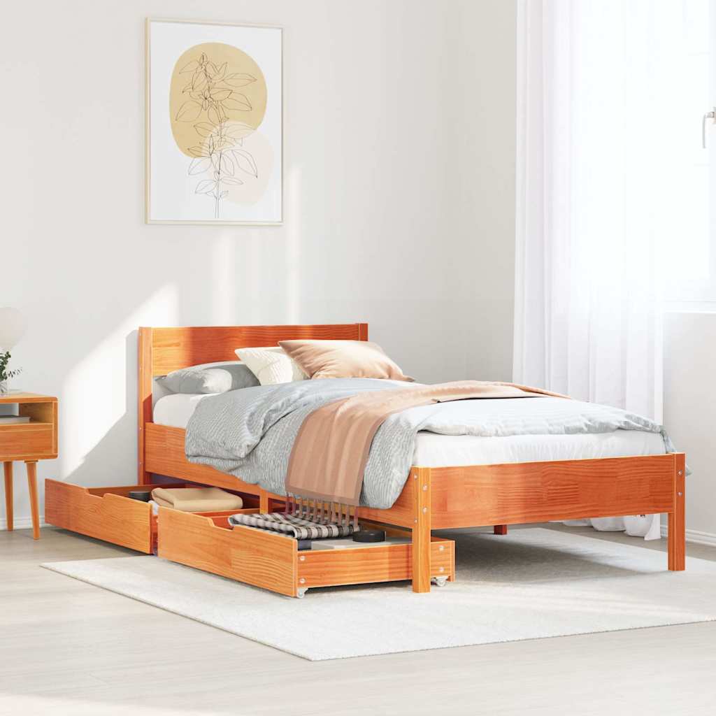 Cadre de lit sans matelas cire marron 90x200 cm bois pin massif - XIOS