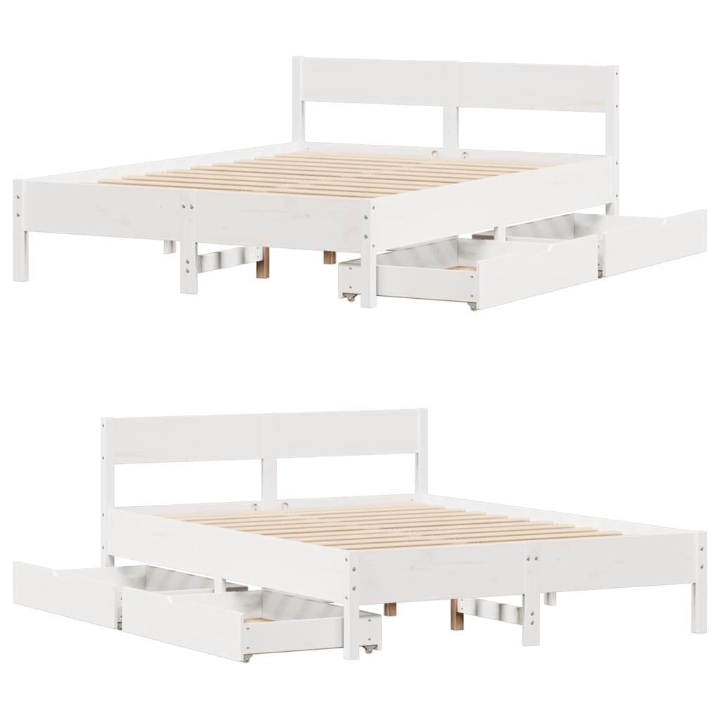 Cadre de lit sans matelas blanc 140x190 cm bois de pin massif - XIOS