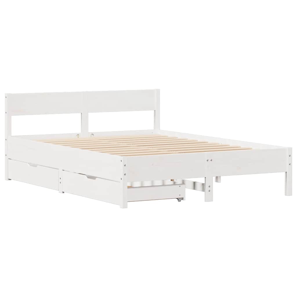 Cadre de lit sans matelas blanc 135x190 cm bois de pin massif - XIOS