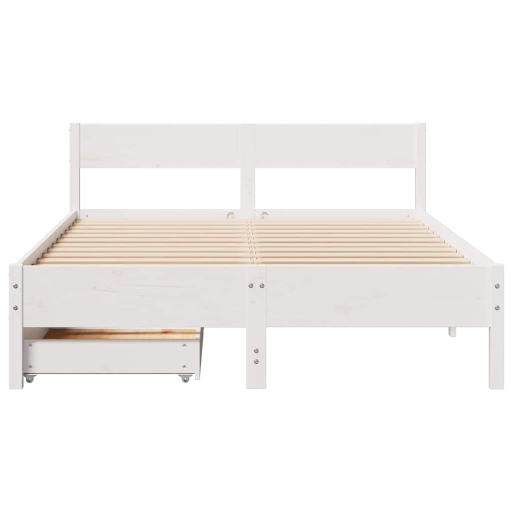Cadre de lit sans matelas blanc 135x190 cm bois de pin massif - XIOS