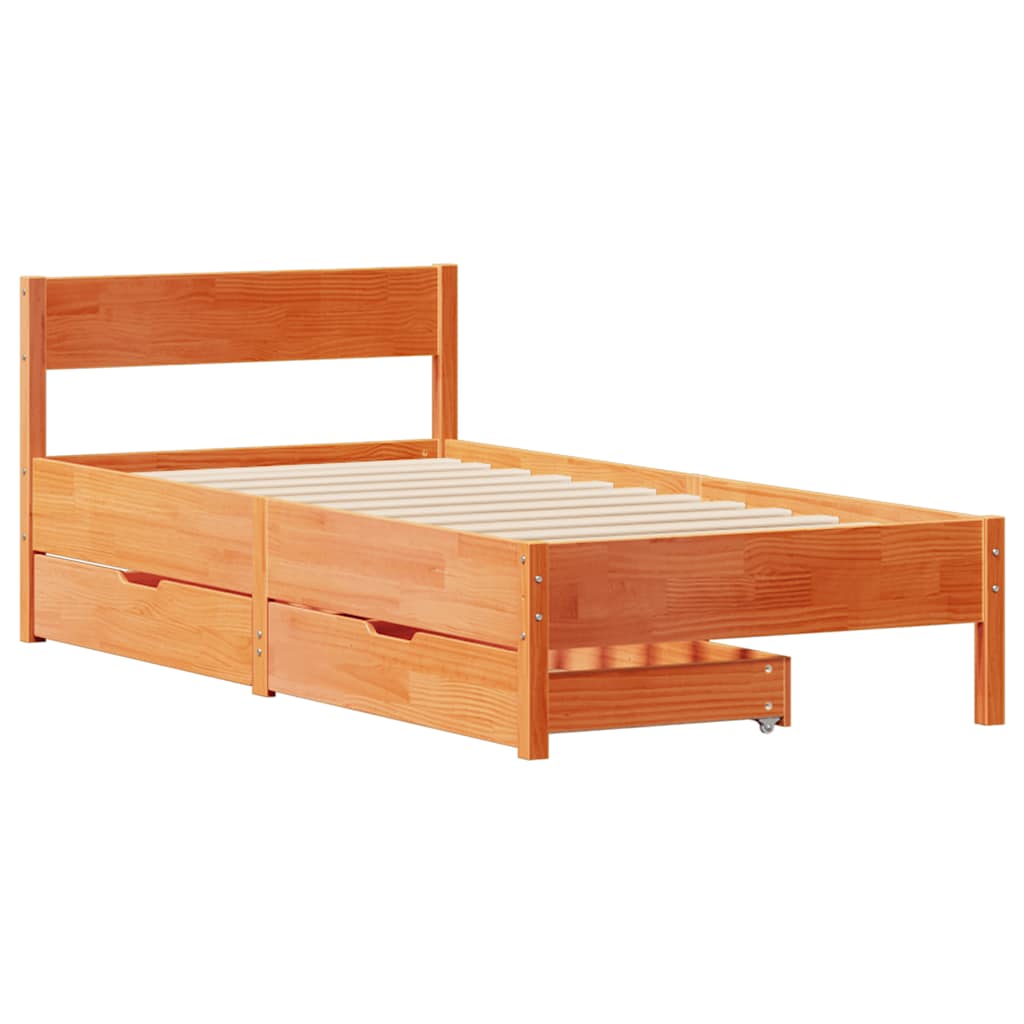 Cadre de lit sans matelas cire marron 90x190 cm bois pin massif - XIOS