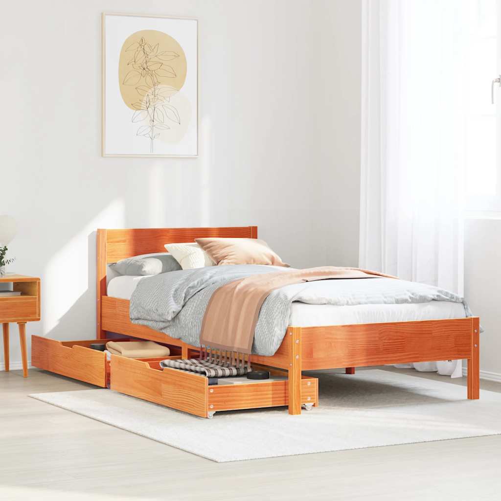 Cadre de lit sans matelas cire marron 90x190 cm bois pin massif - XIOS