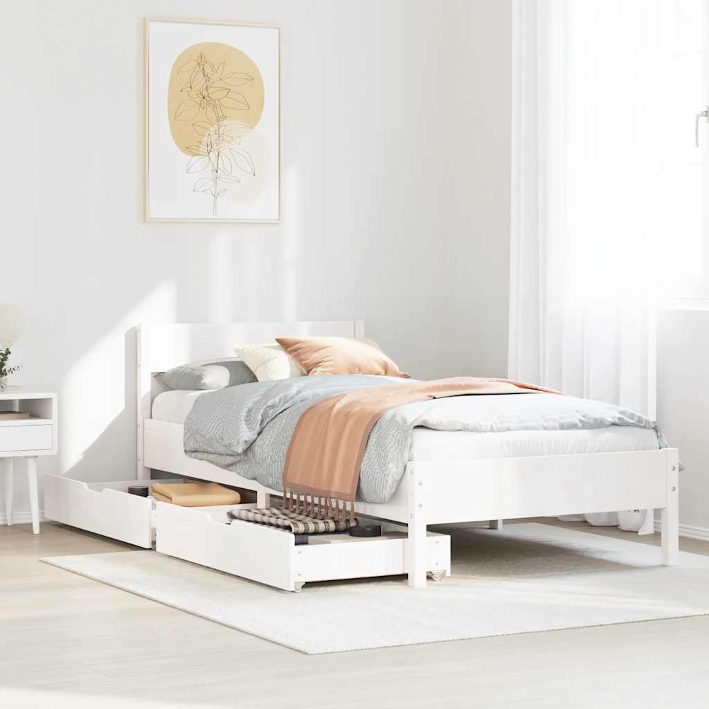 Cadre de lit sans matelas blanc 75x190 cm bois de pin massif - XIOS