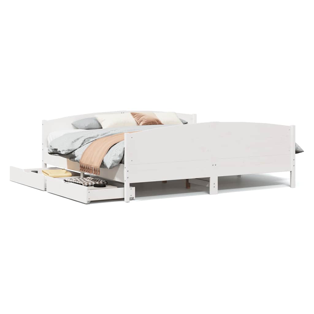 Cadre de lit sans matelas blanc 180x200 cm bois massif de pin - XIOS