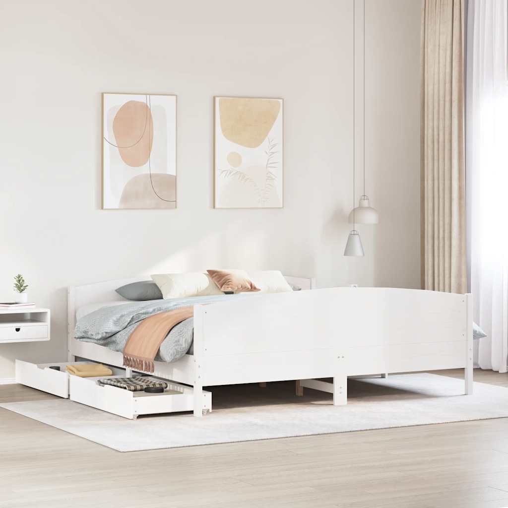 Cadre de lit sans matelas blanc 180x200 cm bois massif de pin - XIOS