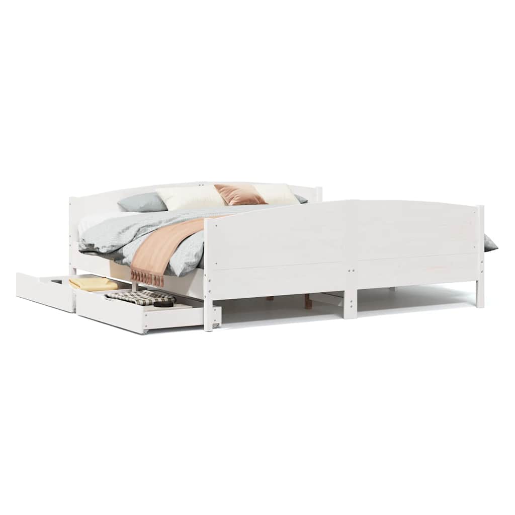 Cadre de lit sans matelas blanc 160x200 cm bois de pin massif - XIOS