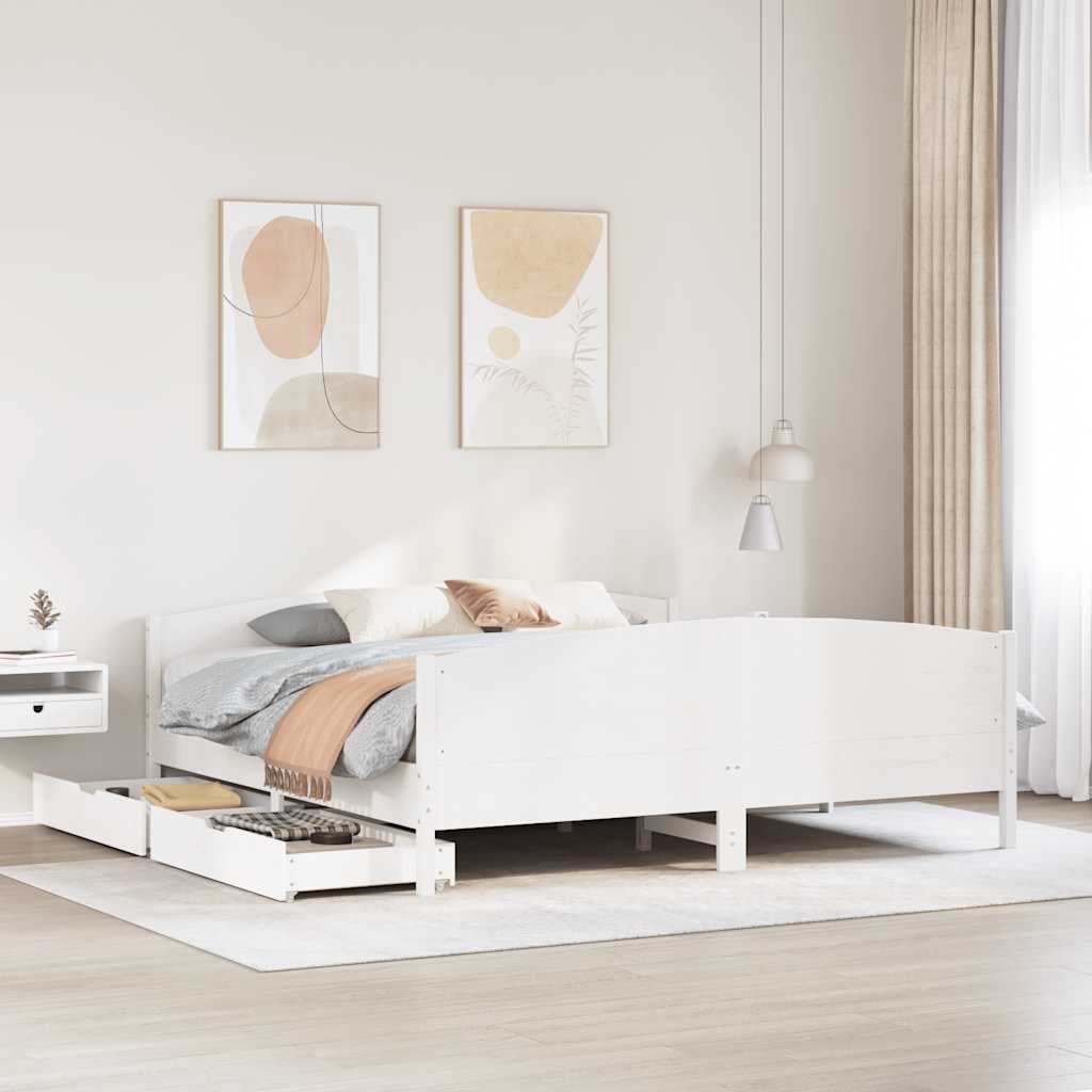Cadre de lit sans matelas blanc 160x200 cm bois de pin massif - XIOS