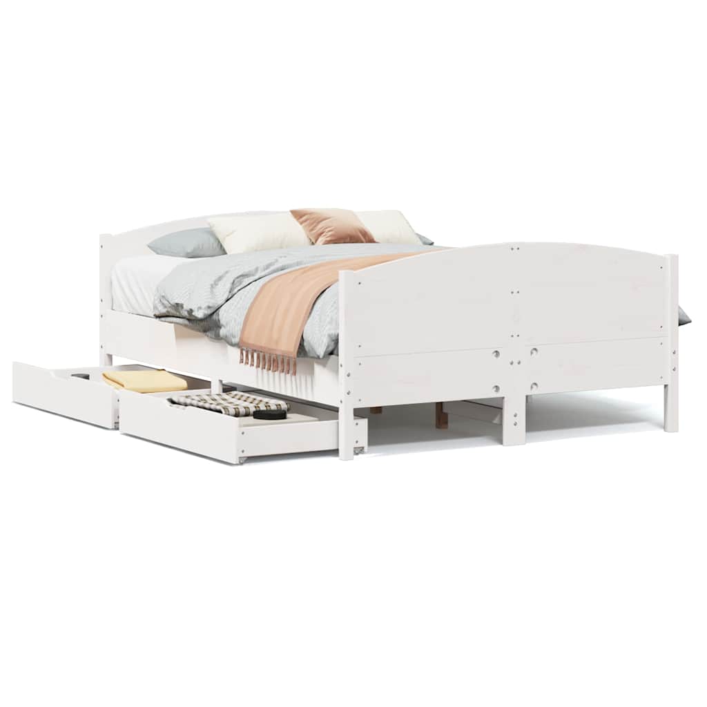 Cadre de lit sans matelas blanc 150x200 cm bois de pin massif - XIOS