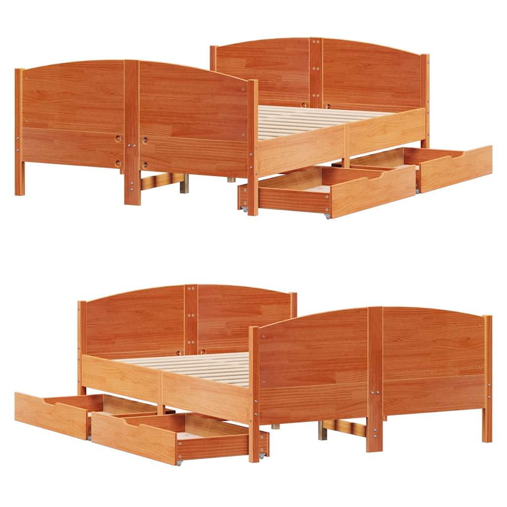 Cadre de lit sans matelas cire marron 140x200cm bois pin massif - XIOS