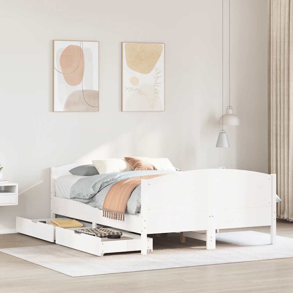 Cadre de lit sans matelas blanc 140x190 cm bois de pin massif - XIOS