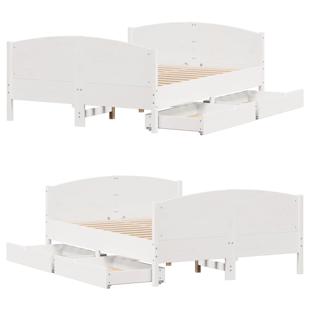 Cadre de lit sans matelas blanc 135x190 cm bois de pin massif - XIOS