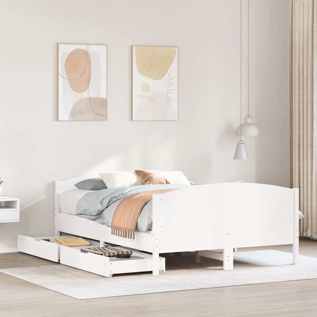 Cadre de lit sans matelas blanc 135x190 cm bois de pin massif - XIOS