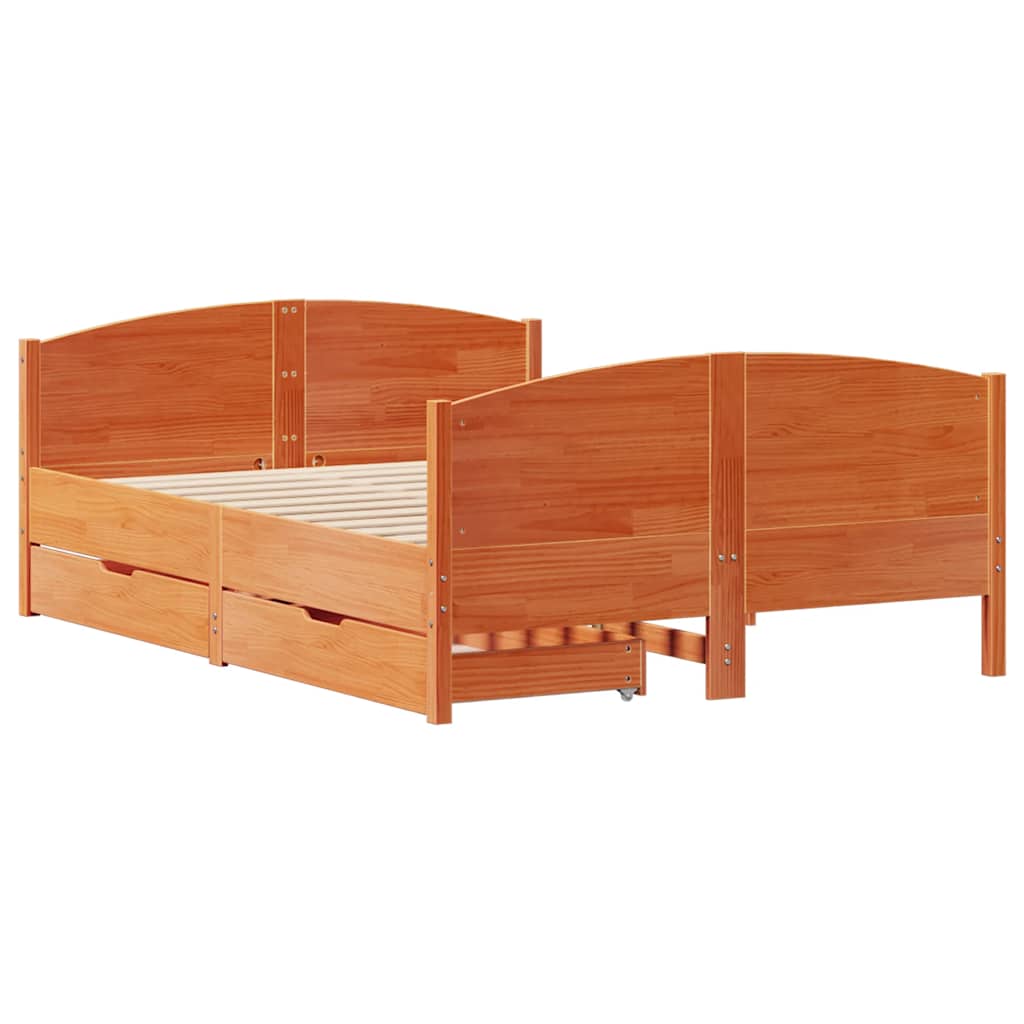Cadre de lit sans matelas cire marron 135x190cm bois pin massif - XIOS