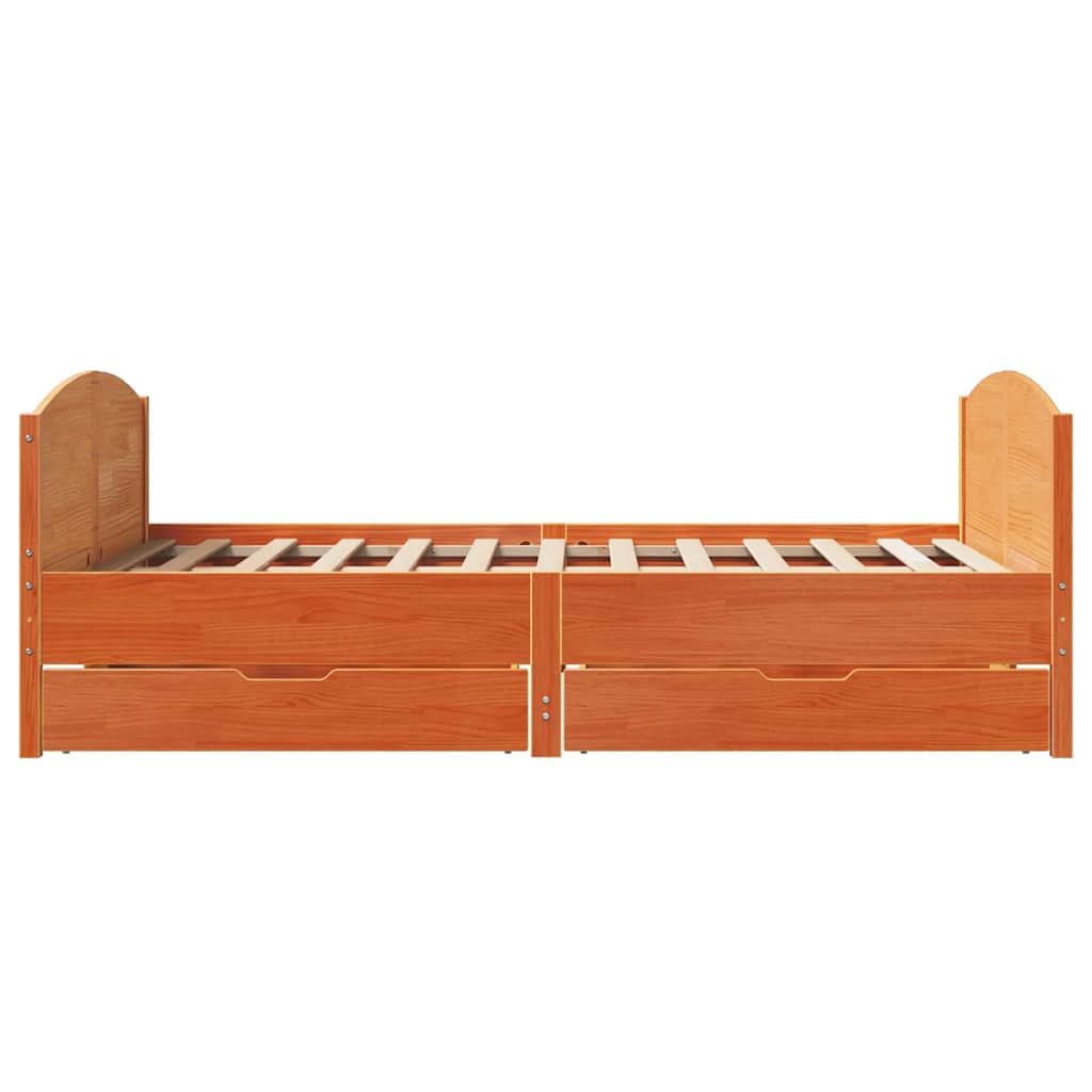 Cadre de lit sans matelas cire marron 135x190cm bois pin massif - XIOS