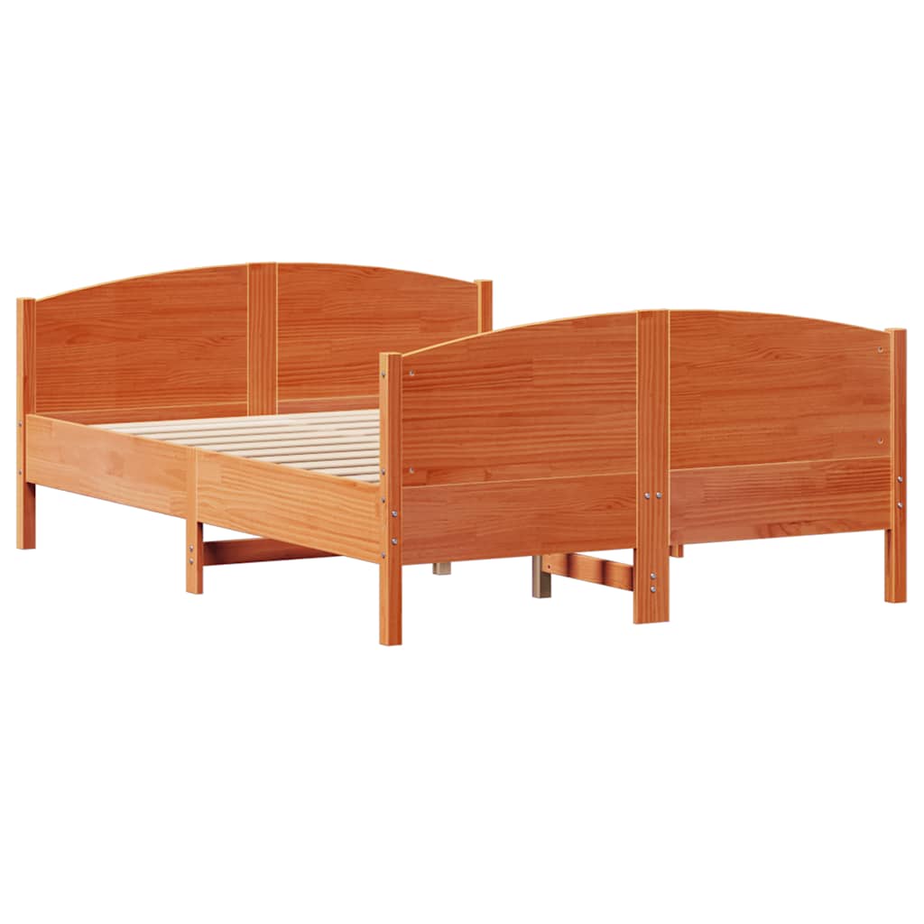 Cadre de lit sans matelas cire marron 135x190cm bois pin massif - XIOS