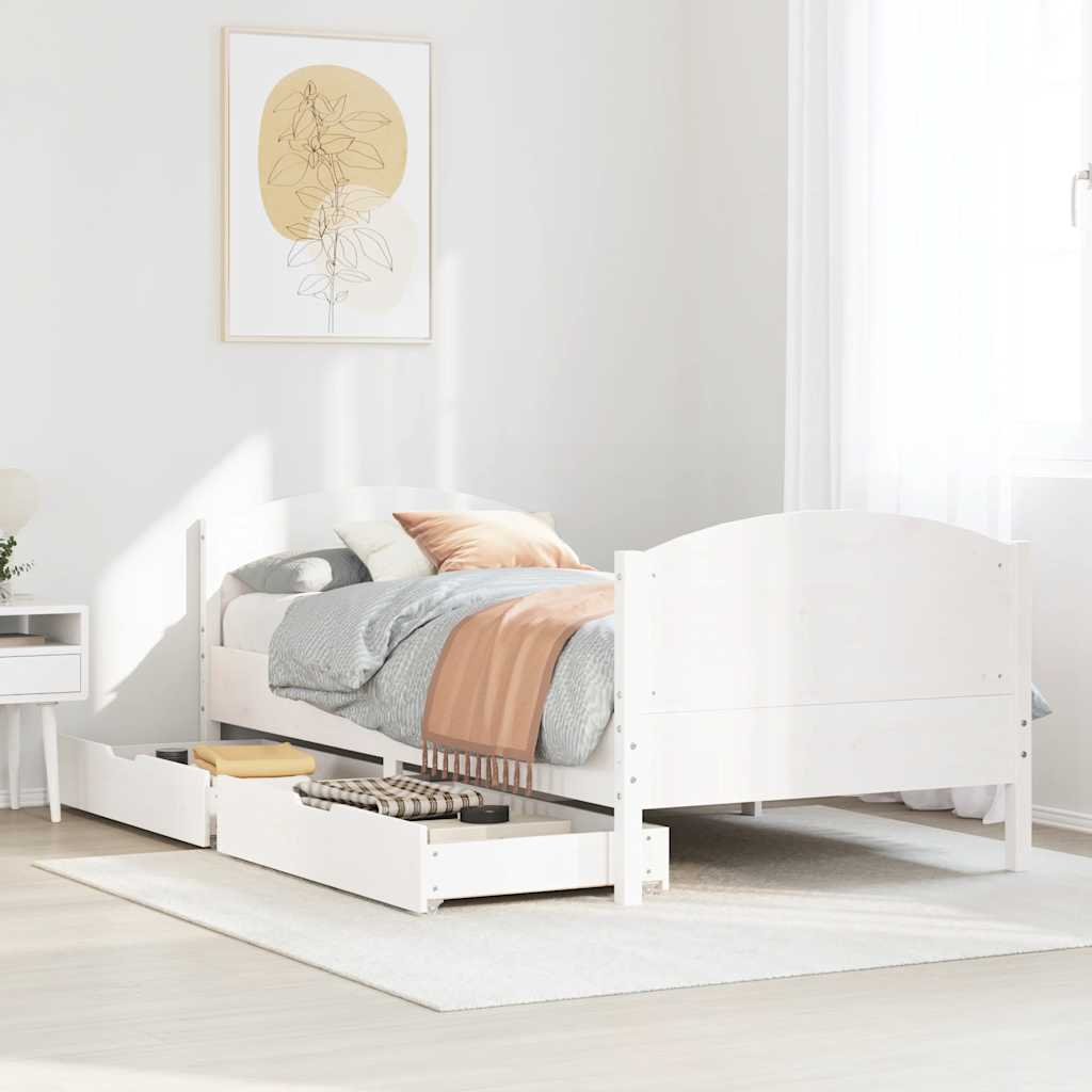 Cadre de lit sans matelas blanc 90x200 cm bois de pin massif - XIOS