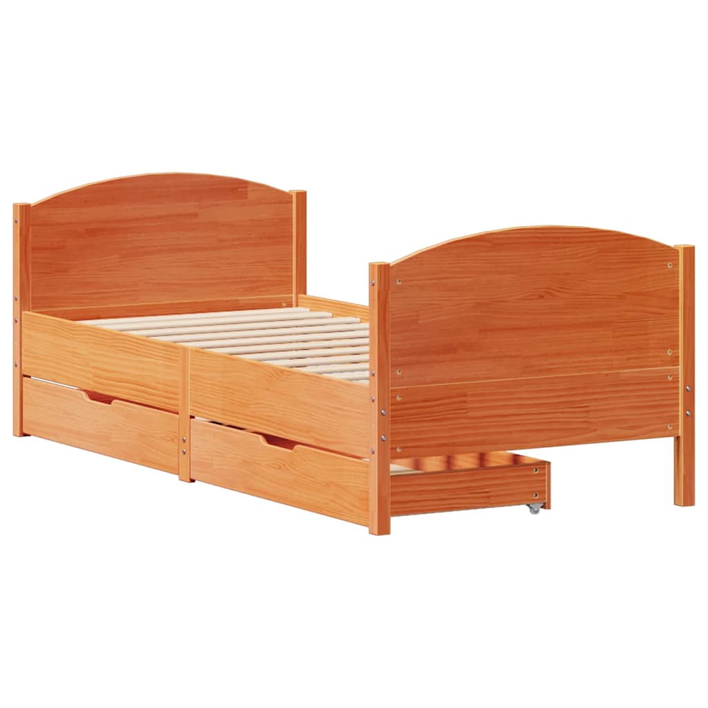 Cadre de lit sans matelas cire marron 75x190 cm bois pin massif - XIOS