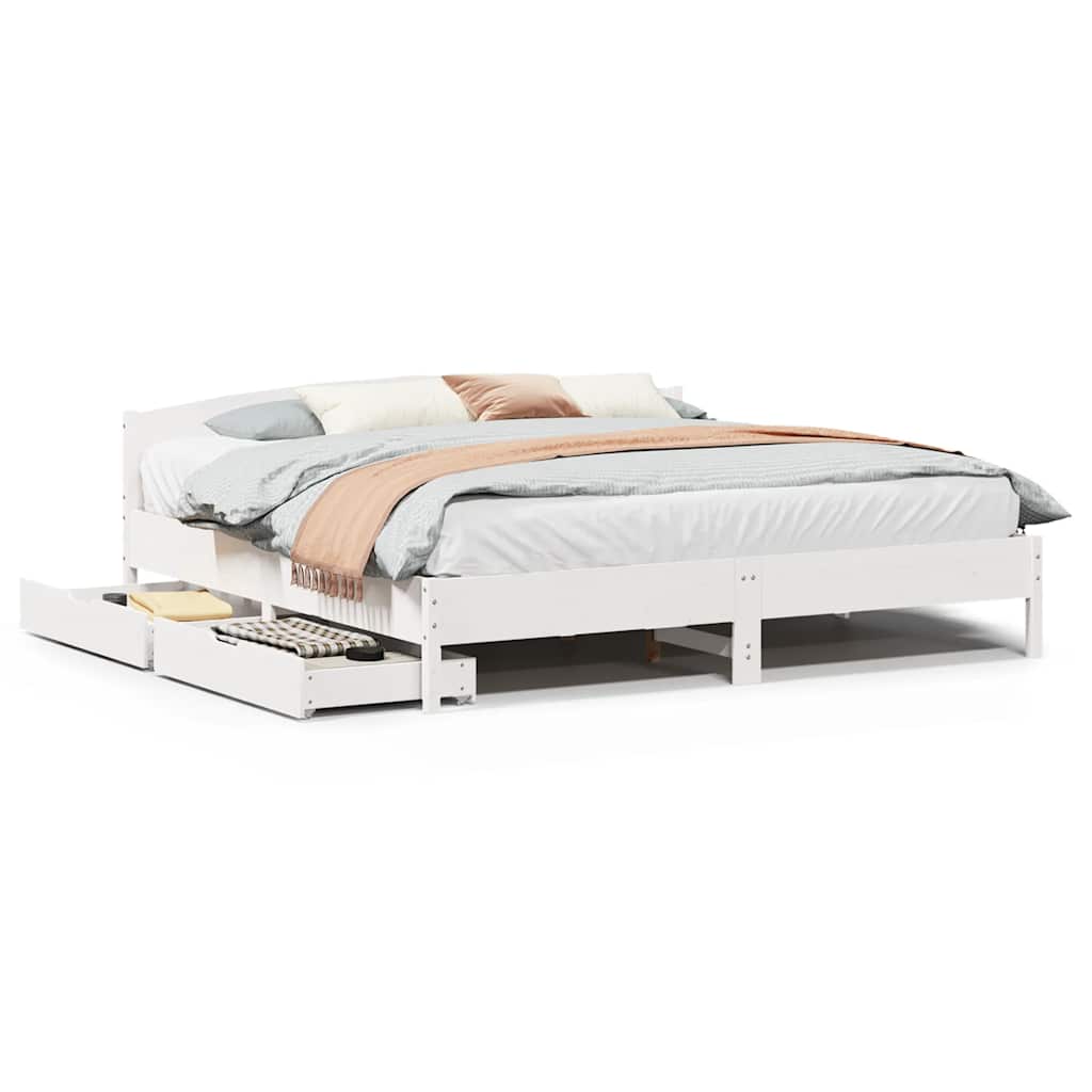 Cadre de lit sans matelas blanc 200x200 cm bois massif de pin - XIOS