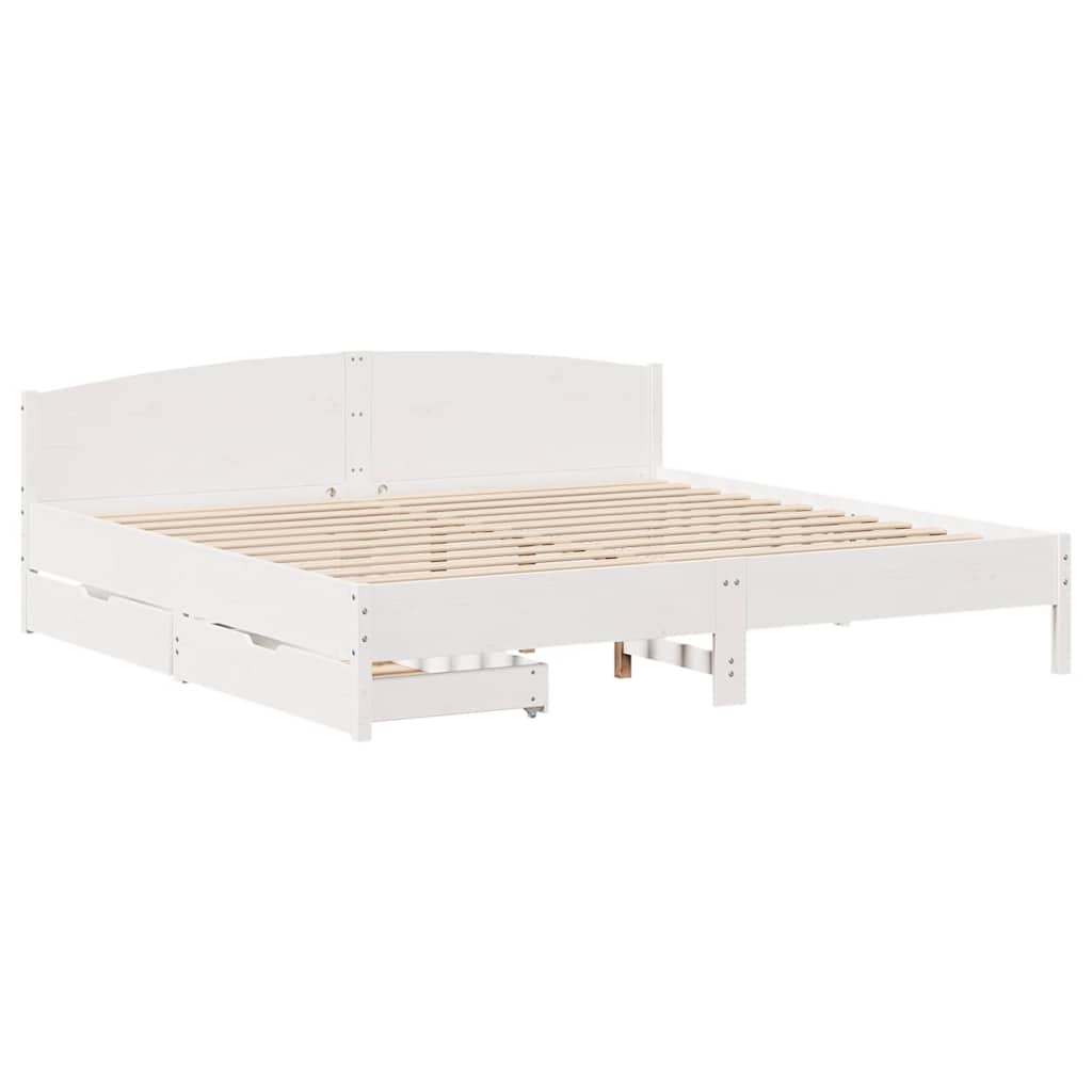 Cadre de lit sans matelas blanc 200x200 cm bois massif de pin - XIOS