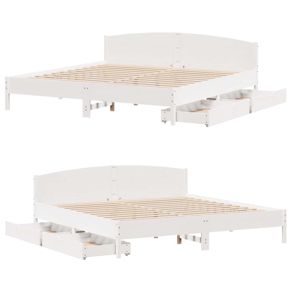 Cadre de lit sans matelas blanc 200x200 cm bois massif de pin - XIOS