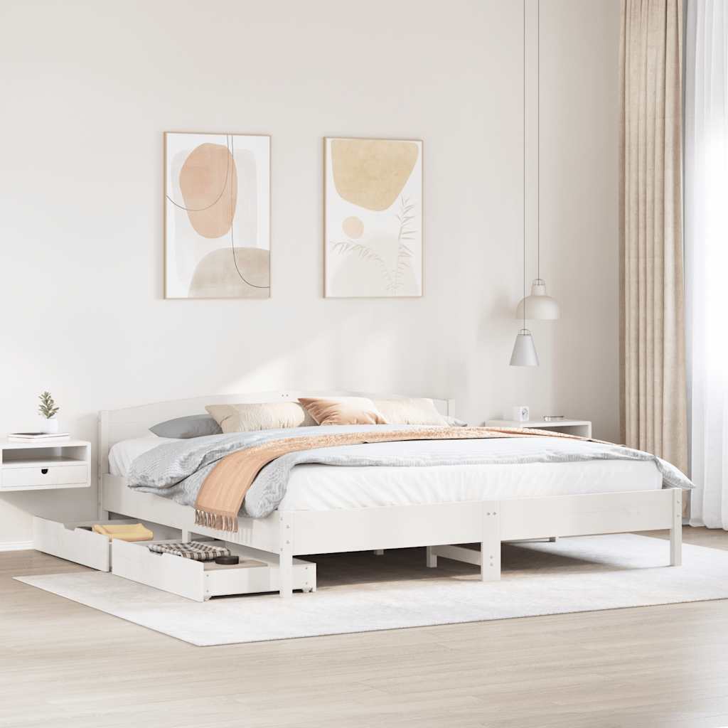 Cadre de lit sans matelas blanc 200x200 cm bois massif de pin - XIOS
