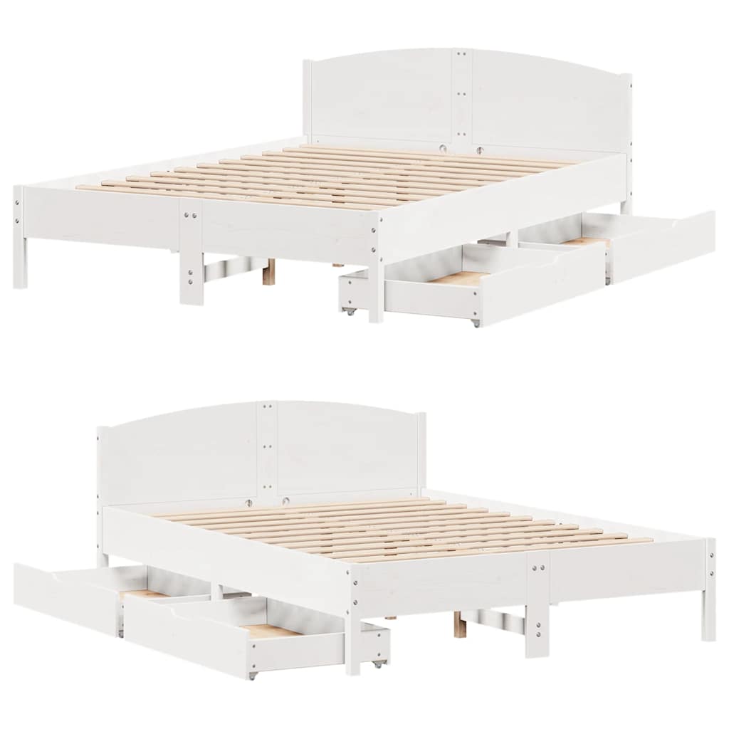 Cadre de lit sans matelas blanc 150x200 cm bois de pin massif - XIOS