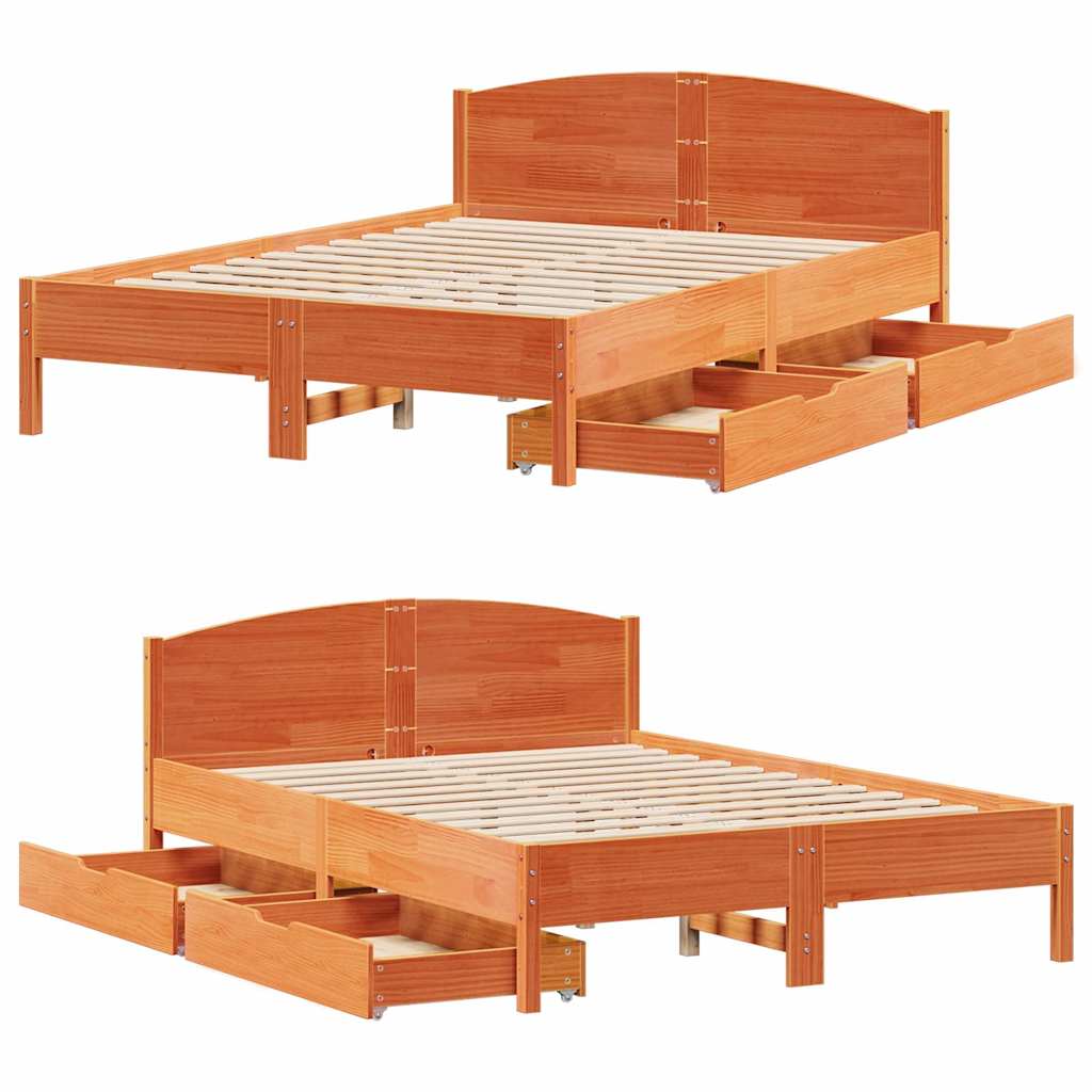 Cadre de lit sans matelas cire marron 150x200cm bois pin massif - XIOS