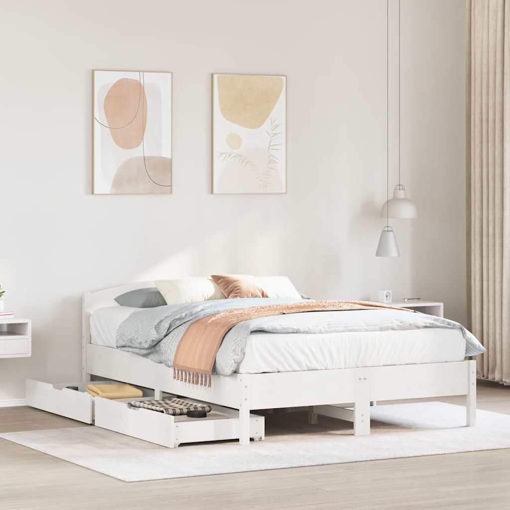 Cadre de lit sans matelas blanc 140x200 cm bois de pin massif - XIOS