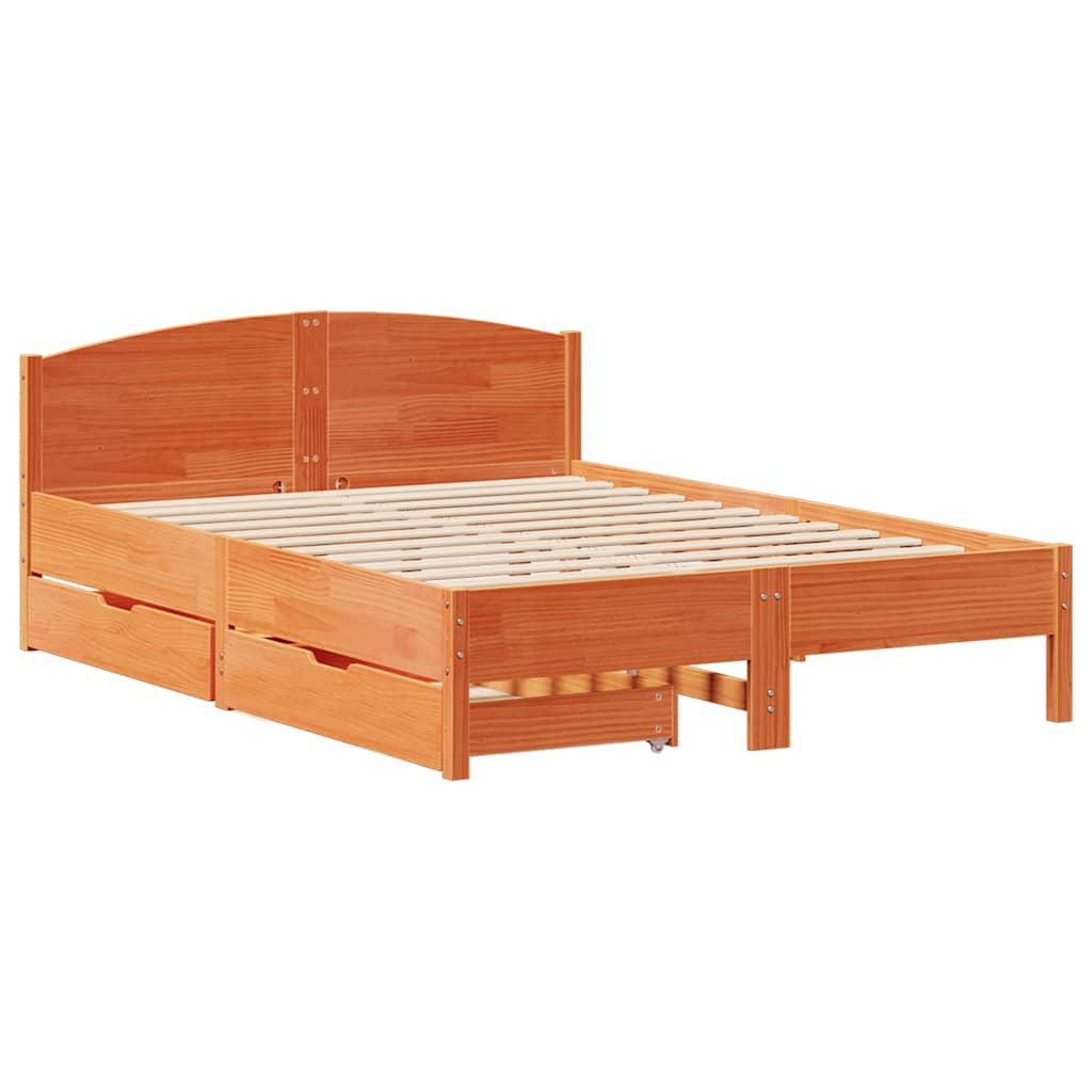 Cadre de lit sans matelas cire marron 140x200cm bois pin massif - XIOS