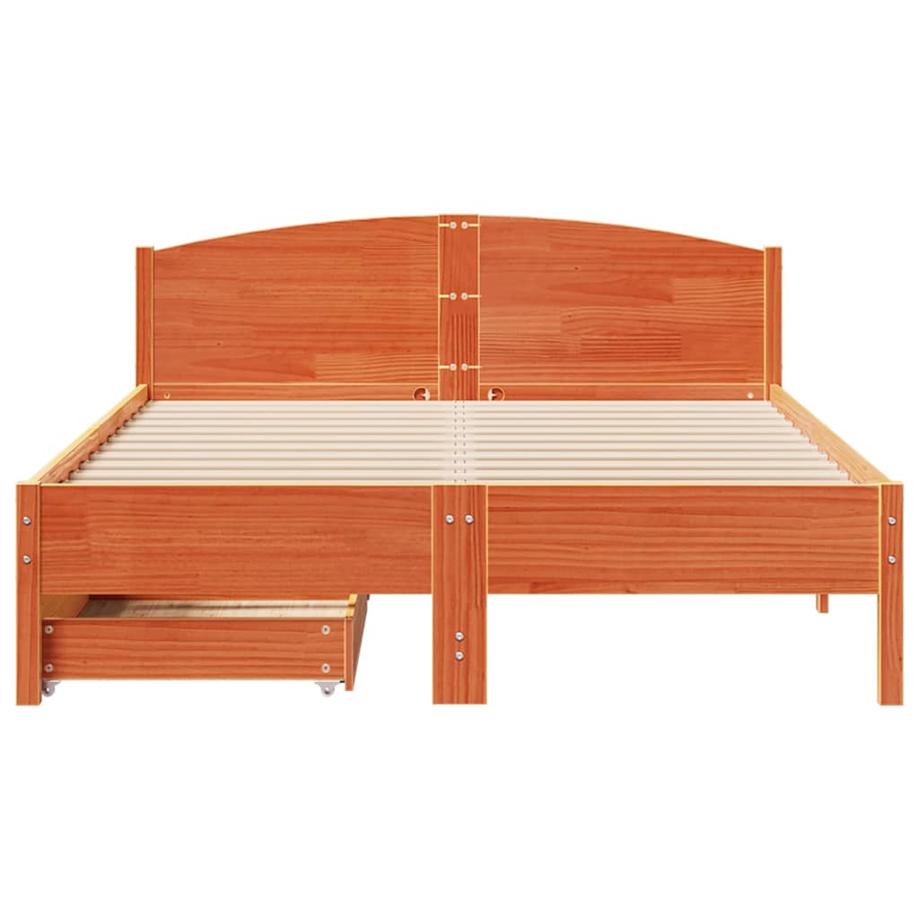 Cadre de lit sans matelas cire marron 140x200cm bois pin massif - XIOS