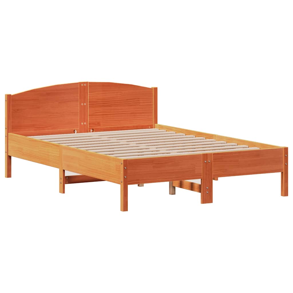 Cadre de lit sans matelas cire marron 140x200cm bois pin massif - XIOS