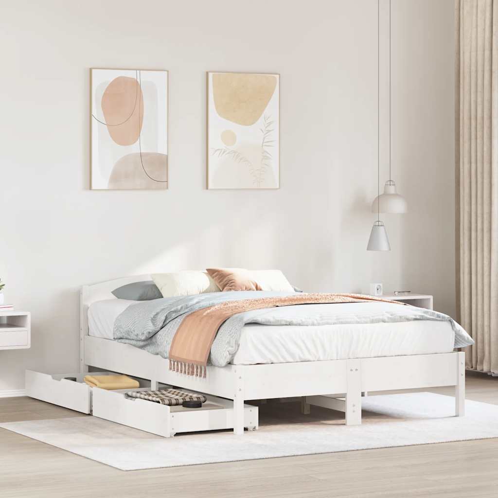 Cadre de lit sans matelas blanc 135x190 cm bois de pin massif - XIOS