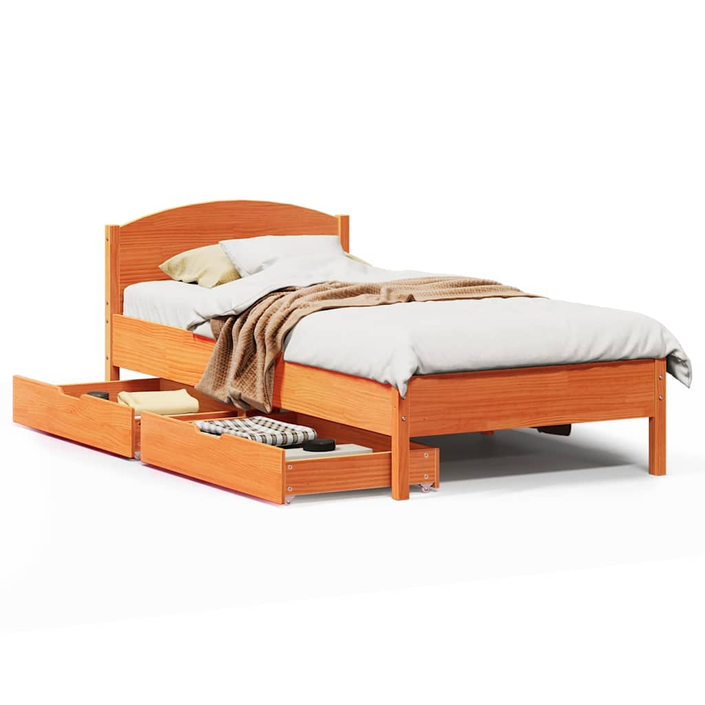 Cadre de lit sans matelas cire marron 100x200cm bois pin massif - XIOS