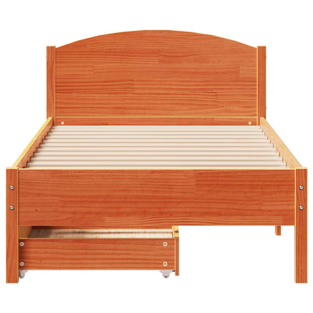 Cadre de lit sans matelas cire marron 100x200cm bois pin massif - XIOS