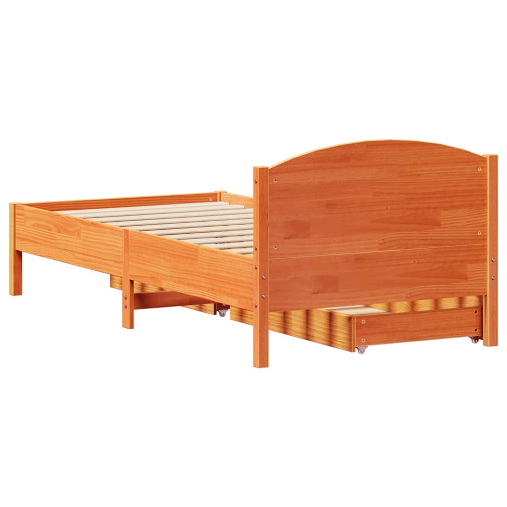 Cadre de lit sans matelas cire marron 100x200cm bois pin massif - XIOS