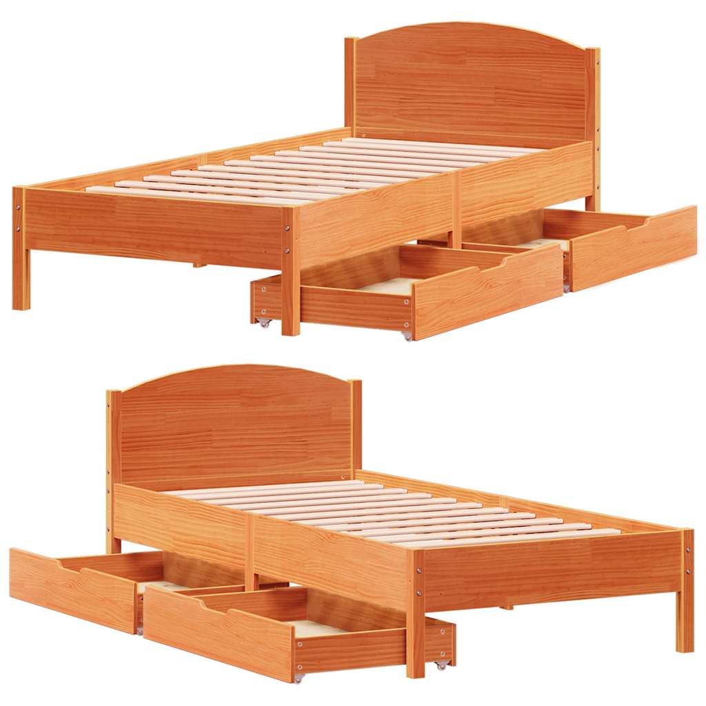 Cadre de lit sans matelas cire marron 100x200cm bois pin massif - XIOS