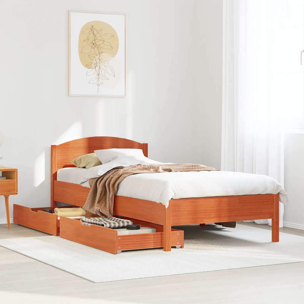 Cadre de lit sans matelas cire marron 100x200cm bois pin massif - XIOS