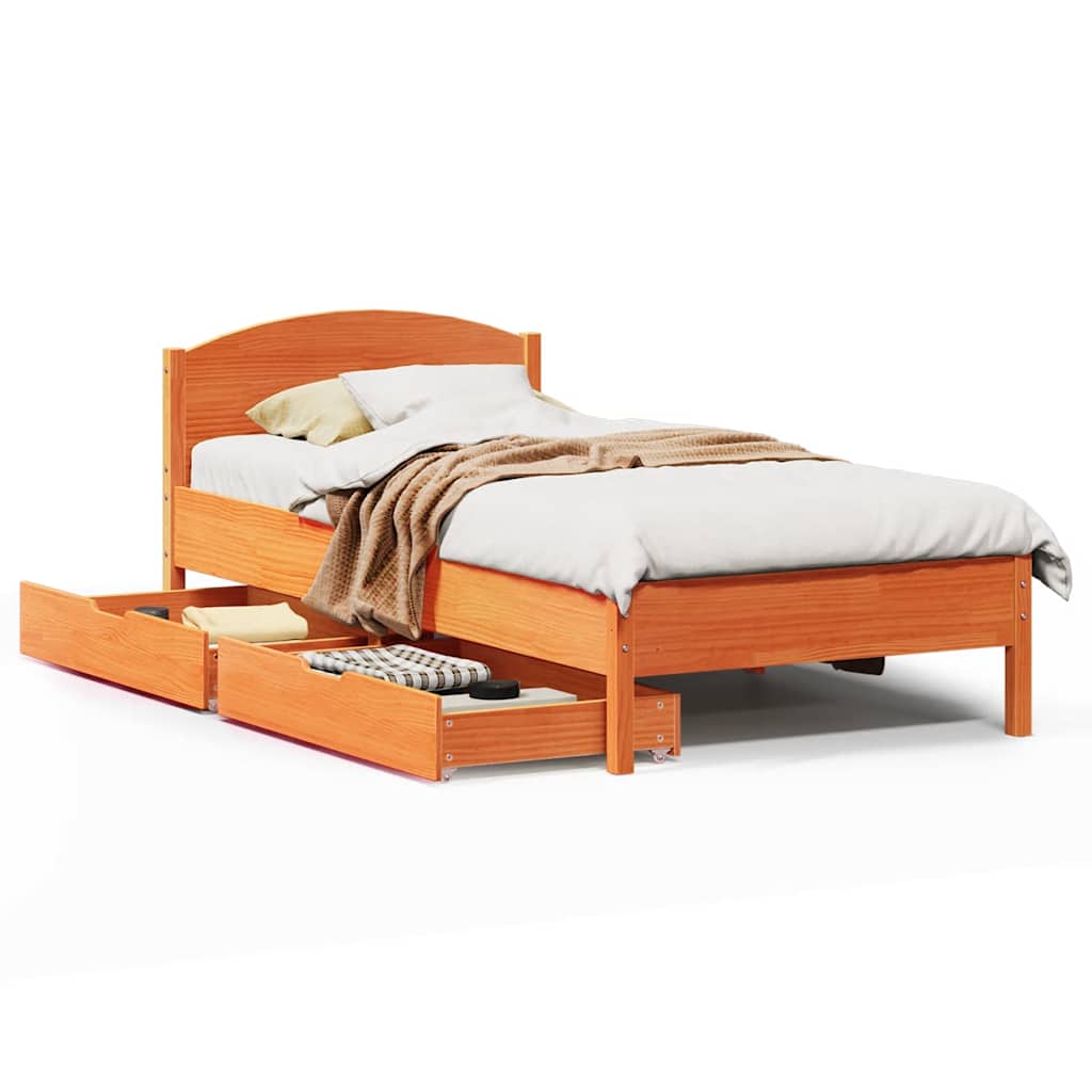 Cadre de lit sans matelas cire marron 90x190 cm bois pin massif - XIOS