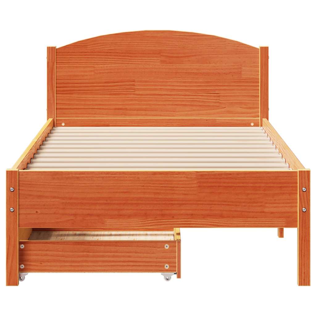 Cadre de lit sans matelas cire marron 90x190 cm bois pin massif - XIOS