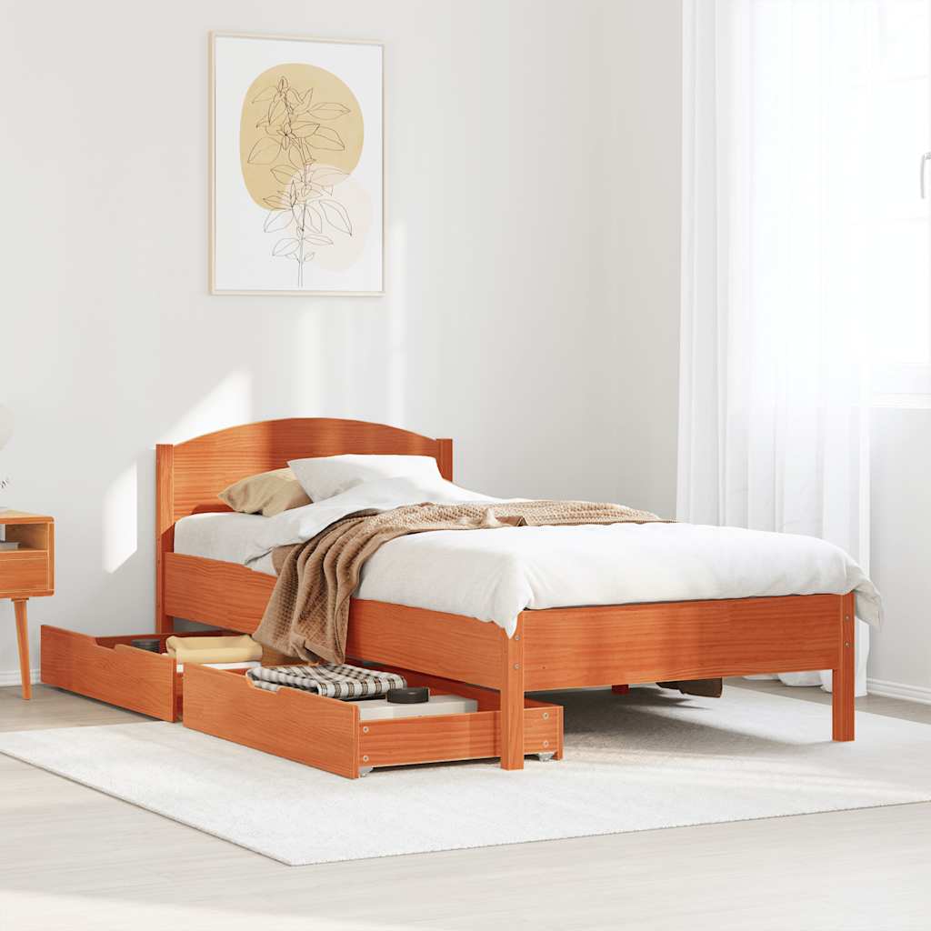 Cadre de lit sans matelas cire marron 90x190 cm bois pin massif - XIOS