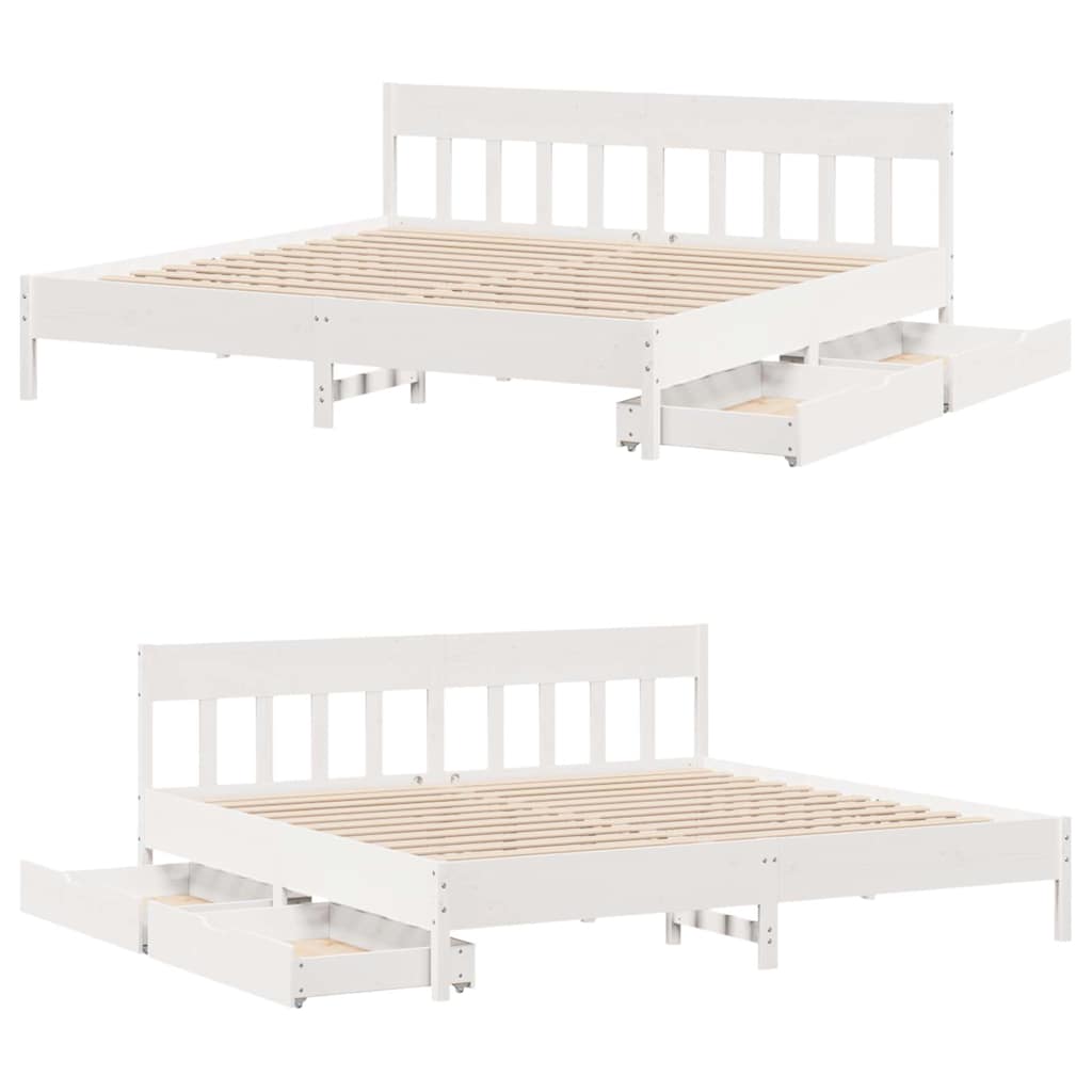 Cadre de lit sans matelas blanc 180x200 cm bois massif de pin - XIOS