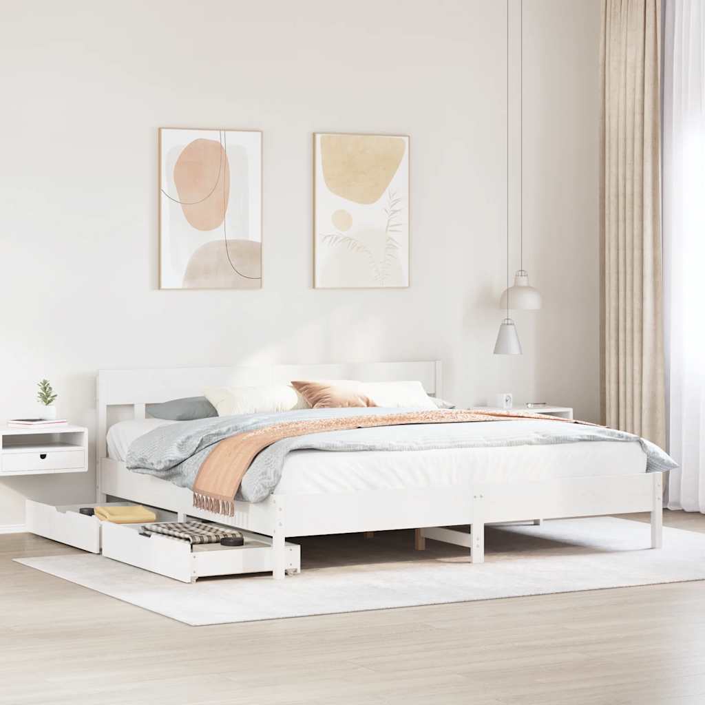 Cadre de lit sans matelas blanc 180x200 cm bois massif de pin - XIOS