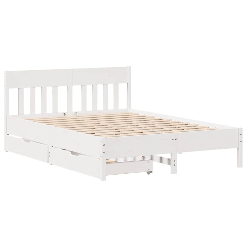 Cadre de lit sans matelas blanc 160x200 cm bois de pin massif - XIOS
