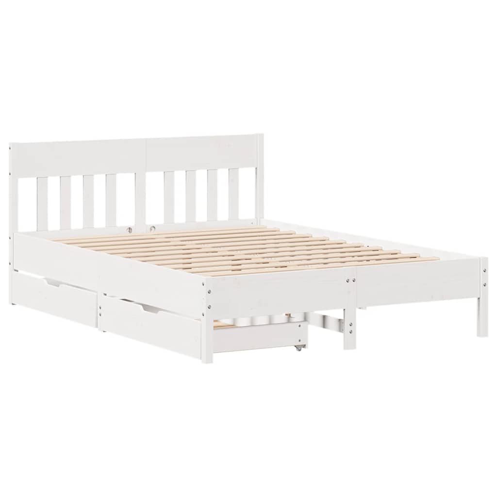 Cadre de lit sans matelas blanc 150x200 cm bois de pin massif - XIOS