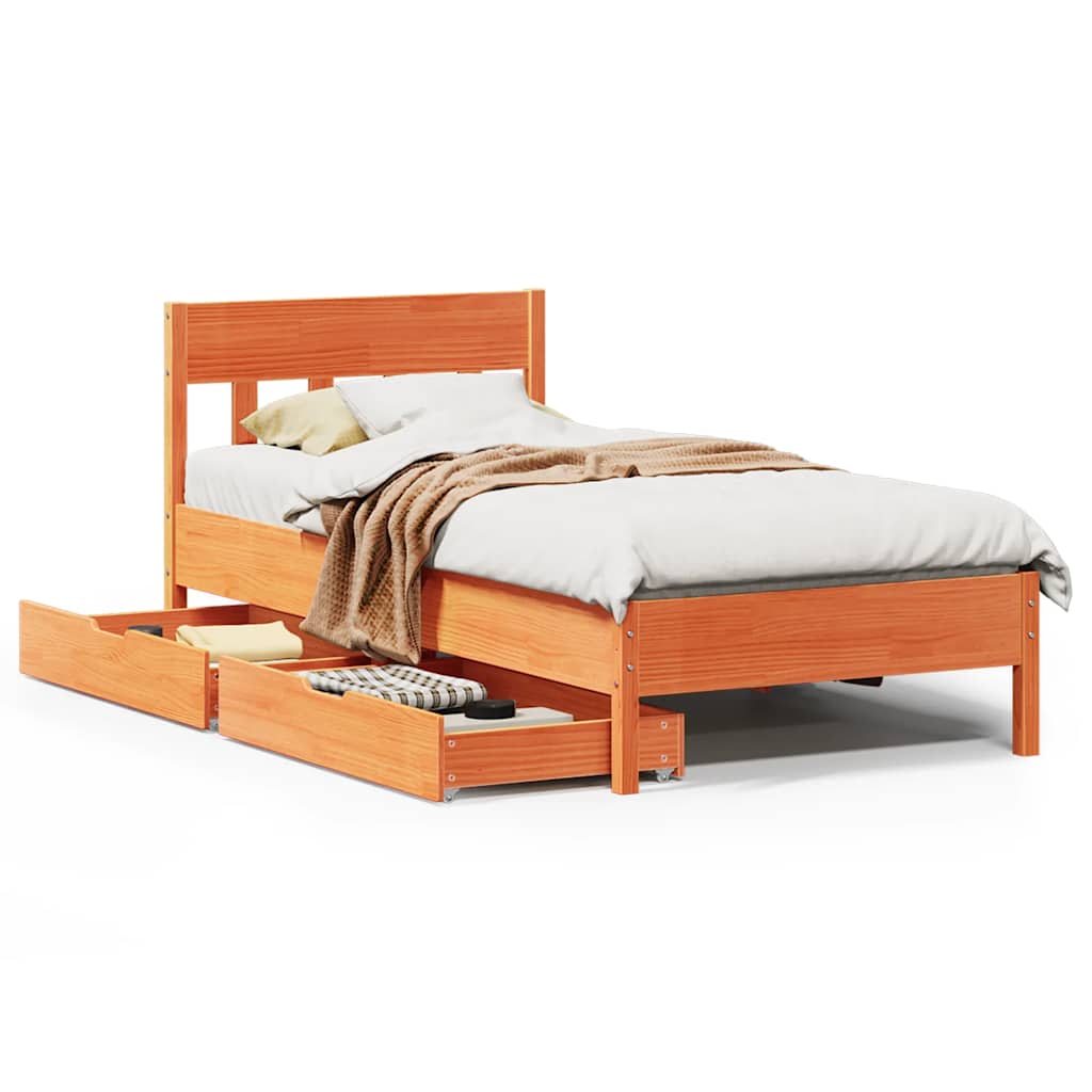 Cadre de lit sans matelas cire marron 100x200cm bois pin massif - XIOS