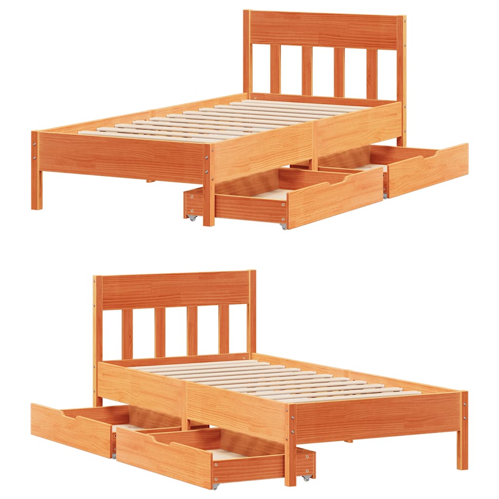 Cadre de lit sans matelas cire marron 100x200cm bois pin massif - XIOS
