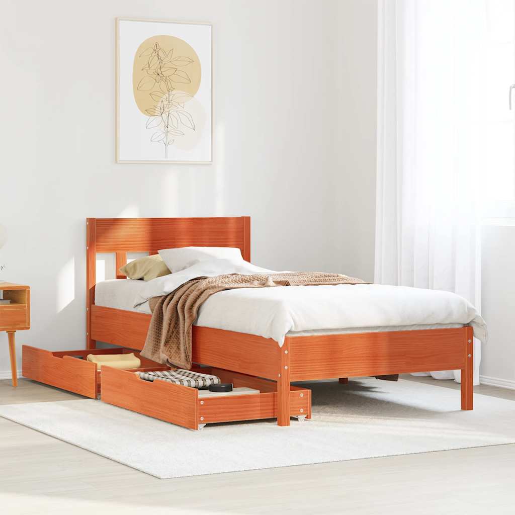 Cadre de lit sans matelas cire marron 100x200cm bois pin massif - XIOS