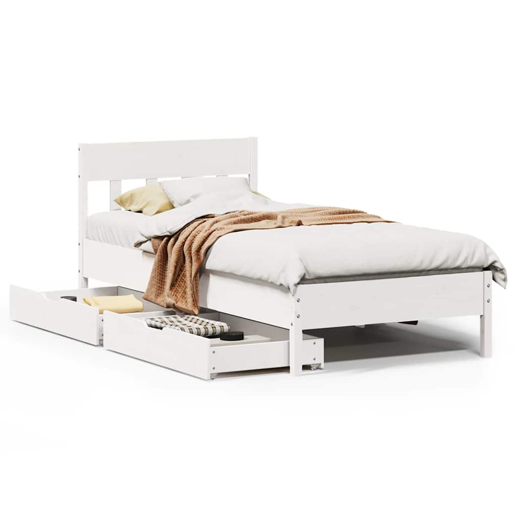Cadre de lit sans matelas blanc 75x190 cm bois de pin massif - XIOS