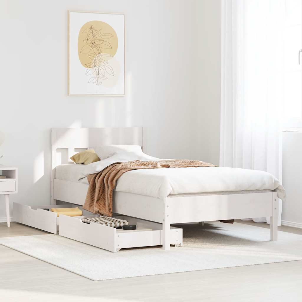 Cadre de lit sans matelas blanc 75x190 cm bois de pin massif - XIOS
